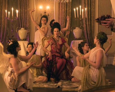 Jessica Brown Findlay (centre) in Harlots.