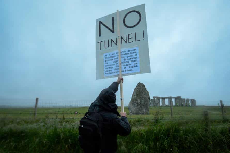 A protester demonstrates against the tunnel.