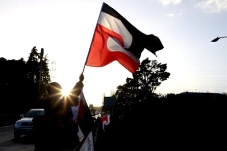 People protest against the government’s policies for Māori, in Auckland ahead of the budget in May.