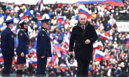 Vladimir Poutine lors d'une réunion au stade Luzhniki de Moscou, le 22 février 2023.