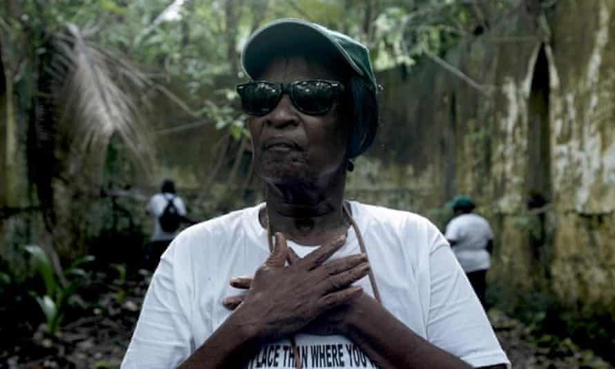 Chagossian exiles celebrate emotional return as UK tries to justify control | Chagos Islands 1 Rosemonde Bertin in front of the chapel