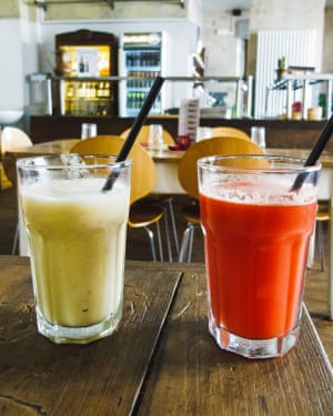 Utterly scrum: Turin Estratto del giorno (watermelon, lemon and ginger) and fruttato del giorno (banana and melon) at Soul Kitchen.