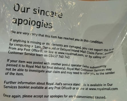 A crumpled typed letter headed ‘Our sincere apologies’