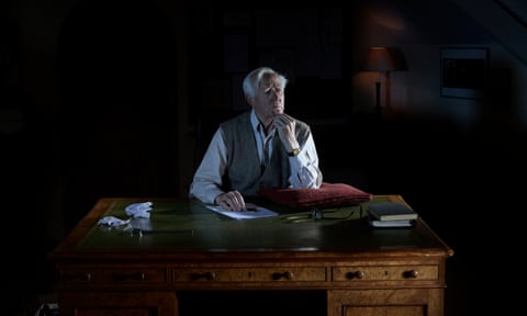 John Le Carre, sitting at his desk, in Penzance 2016