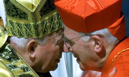 Cormac Murphy O’Connor kisses Pope John Paul II after being made a cardinal, Rome, 2001.