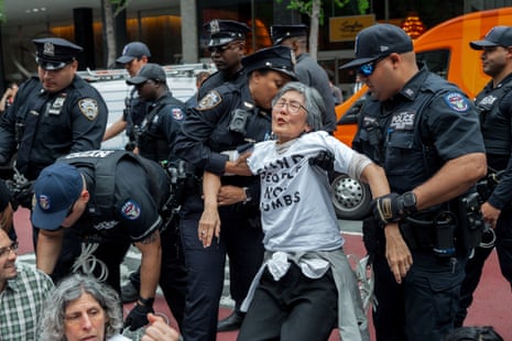 New York Police Department (NYPD) officers make arrests during a protest against the war in the Middle East, outside of the offices of US Senator Charles Schumer in New York, New York, USA, 13 April 2026. The protesters demanded that Schumer block U.S. weapon sales to Israel and oppose military action against Iran.