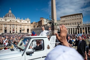 Pope Leo waves from the Popemobile in St Peter’s Square