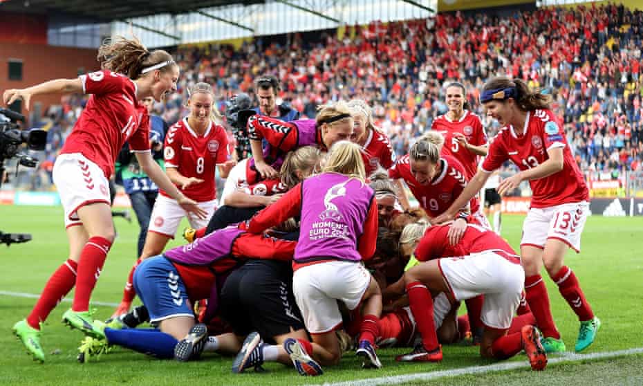 Denmark Women celebrate reaching the final of Euro 2017, after beating Austria in the semi-final