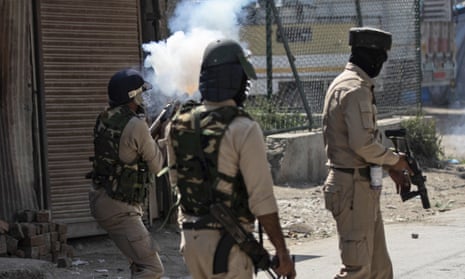 Indian police respond to protests in Kashmir. 