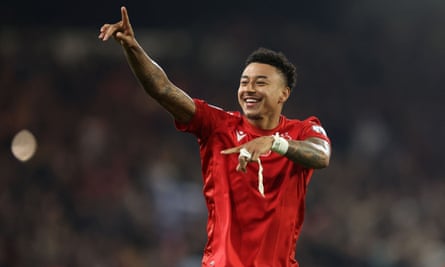 Jesse Lingard celebrates after Nottingham Forest's win over Crystal Palace.