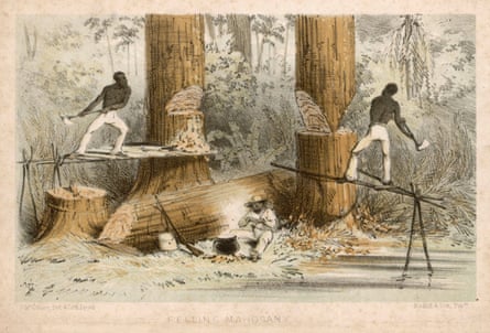 illustration of people felling trees