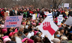 Demonstrators take part in the Women’s March to protest Donald Trump’s inauguration as the 45th president of the United States in Washington Saturday.