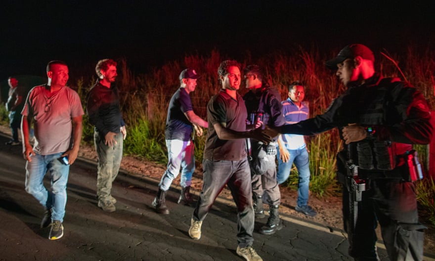 Police special forces escort the Javari activists to the Araribóia indigenous territory