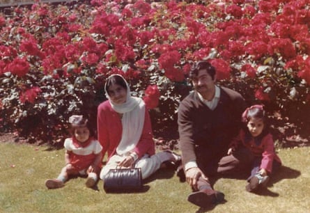 Sayeeda Warsi, left, with her parents and elder sister Fara in Maidstone, Kent.