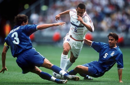 Djorkaeff in action for France at the World Cup in 1998.