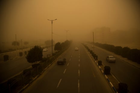 Cars travel along a road through a thick haze in Ahvaz, consistently ranked as one of the world’s worst cities for air pollution.