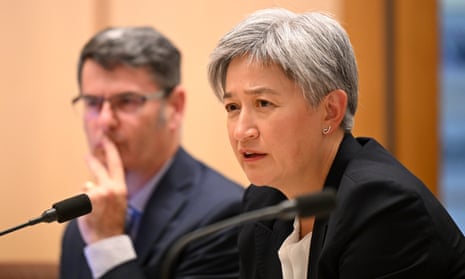 Australian foreign minister Penny Wong speaks during Senate estimates at parliament House in Canberra.