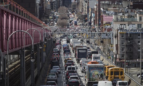 Congested traffic from Brooklyn enters Manhattan via the Williamsburg Bridge in 2019.
