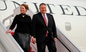 Mike Pompeo and his wife Susan Pompeo arrive in Senegal in February.