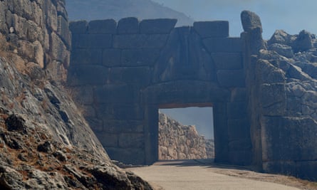 Smoke covered the Lion’s Gate in the archaeological site of Mycenae.