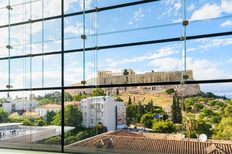 The Acropolis viewed through the windows of the Acropolis Museum, Athens