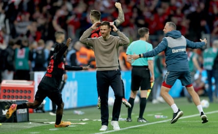 Xabi Alonso reacts as Robert Andrich’s equaliser kept his Bayer Leverkusen team’s unbeaten record intact.