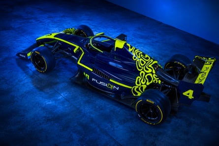 LN4 Fusion's F3 car side view on a blue background