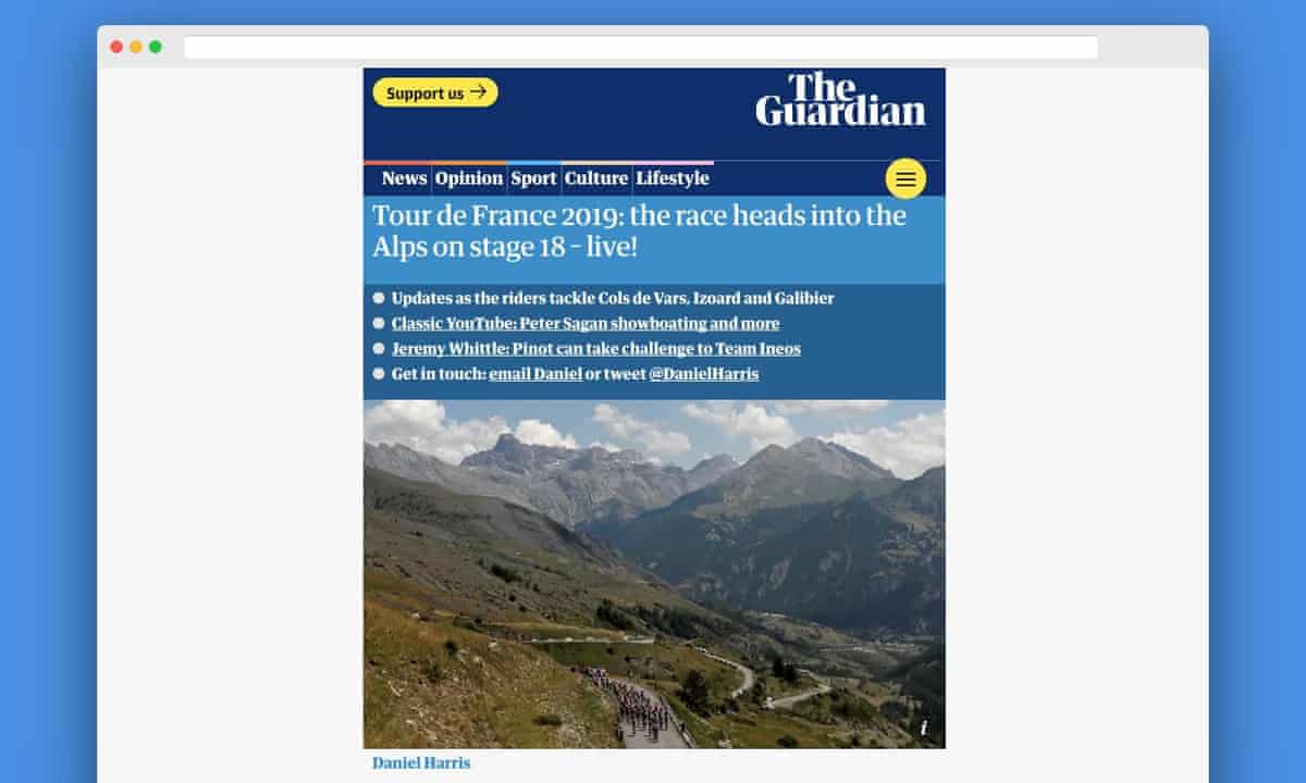 Wide screenshot of a Guardian AMP liveblog