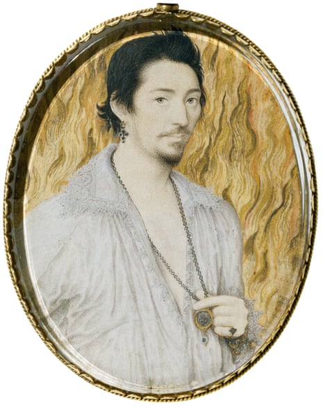 Red-hot youth … Nicholas Hilliard’s portrait of an unknown man against a background of flames.