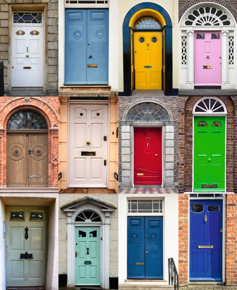 A montage of front doors, all made to look like faces