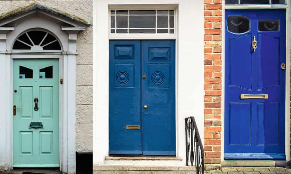 A montage of front doors, made to look like faces