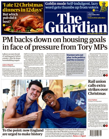 Guardian front page, 6 December 2022