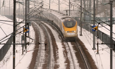 A Eurostar train travels to St Pancras International station in London.