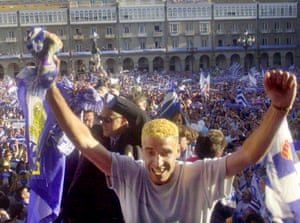 Deportivo players and fans celebrate after winning the league in 2000.