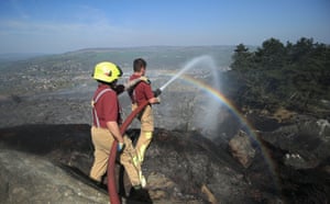 Firefighters tackle a large fire on Ilkley Moor in West Yorkshire