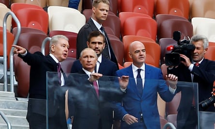 Russian president Vladimir Putin and president of Fifa Gianni Infantino at Luzhniki Stadium in Moscow.