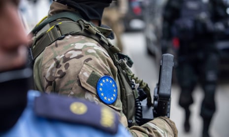 EU police during the arrest of an official from the KLA veterans’ association in Pristina last week