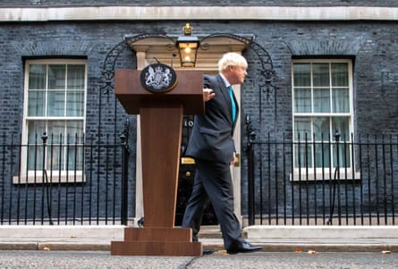 Boris Johnson in Downing Street after resigning as prime minister, 6 September 2022.