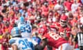 Kansas City Chiefs quarterback Patrick Mahomes throws a pass against the Detroit Lions during the first half of Saturday’s preseason game at Arrowhead Stadium.