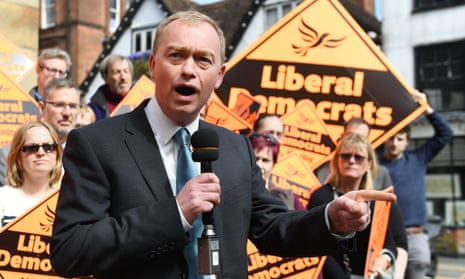 Liberal Democrat leader Tim Farron at a rally in St Albans, Hertfordshire.