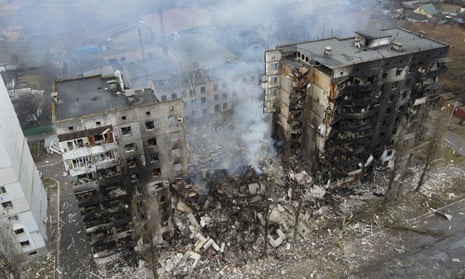 A residential building destroyed by shelling in Borodyanka, in the Kyiv region, after shelling on 3 March