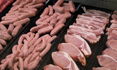 Pork products on display at a store in England