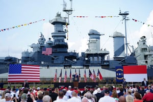 Donald Trump speaks at the Battleship North Carolina in Wilmington, North Carolina.