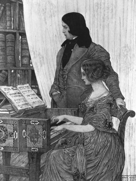 engraving of Robert and Clara Schumann.