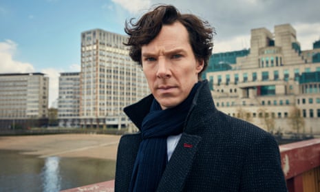 Benedict Cumberbatch as James Bond, standing in front of the MI6 building.