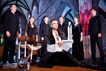 The Marian Consort with actor Gerald Kyd (centre) as Gesualdo at the Lammermuir festival.