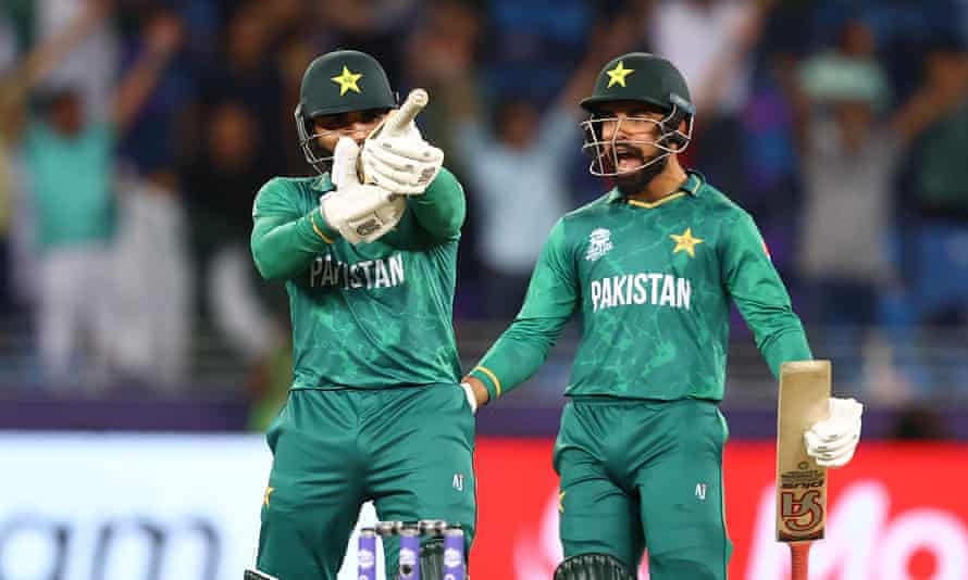 Asif Ali with Shadab Khan after defeating Afghanistan.
