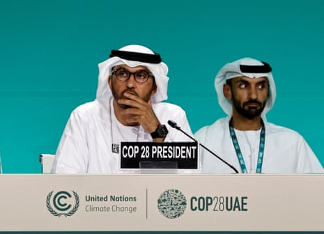 Sultan Al Jaber listens to a national statement at the World Climate Action Summit.