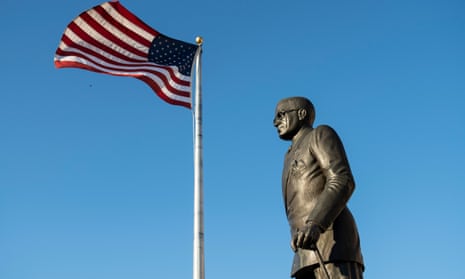 A statue of Harry Truman stands outside the Truman Courthouse on Independence Square in Independence, Missouri.