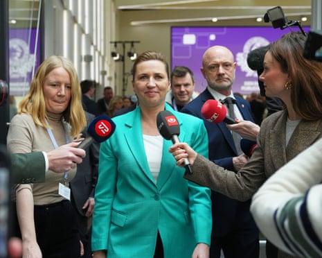 Chair of the Social Democrats Mette Frederiksen leaves after a party leaders debate the day after the parliamentary election at the Confederation of Danish Industry's building in Copenhagen, Denmark.